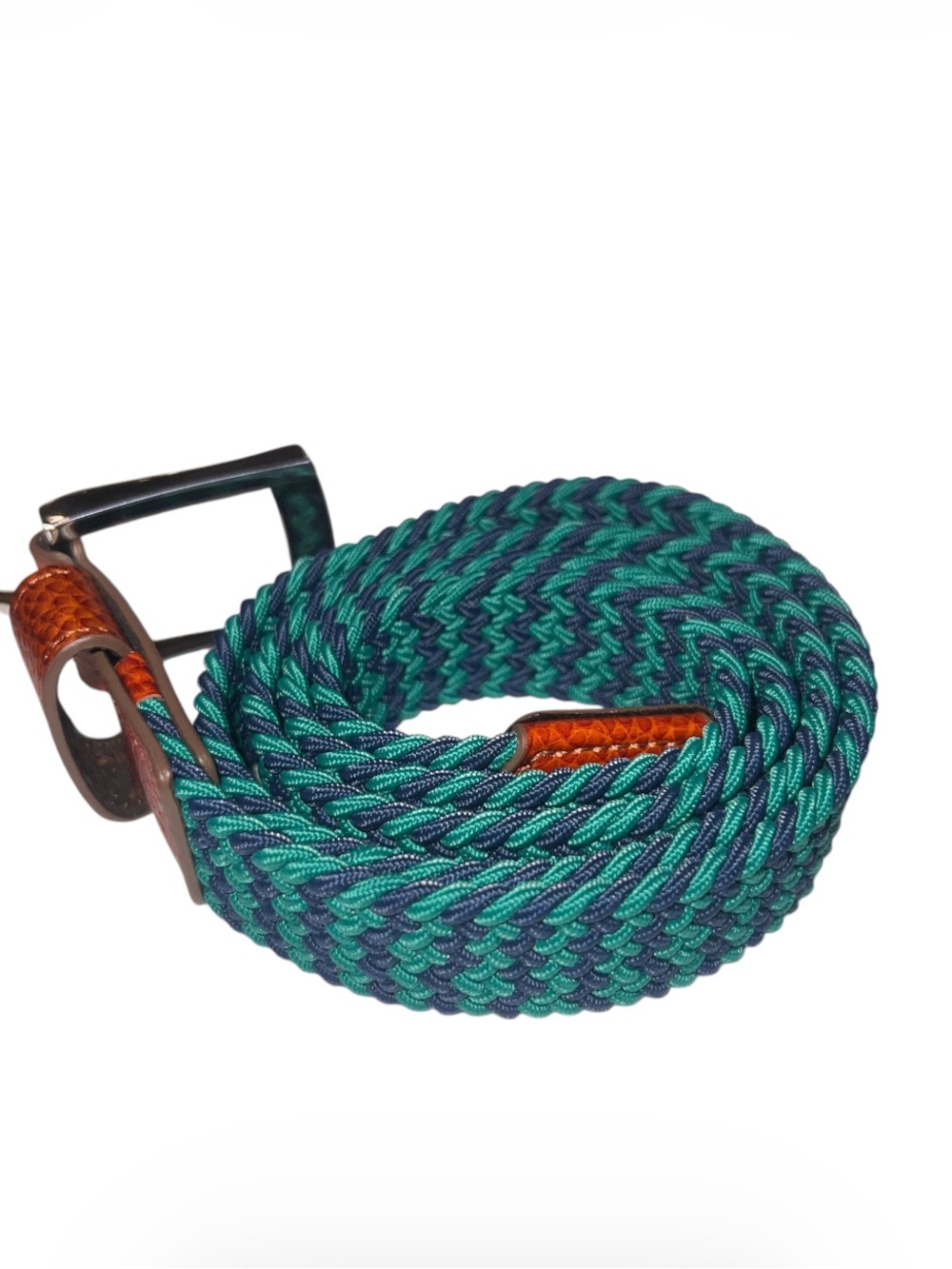 FootJoy FJ Belt Long 36"-42” Leather Buckle Golf Green Blue Woven Stretchy Belt